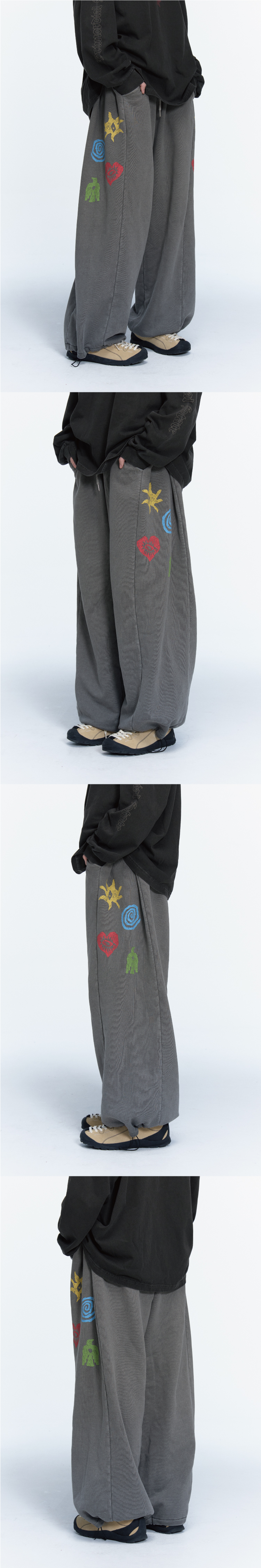 ETHNIC SYMBOL PIGMENT SWEATPANTS - 2 COLORS DARK GREY