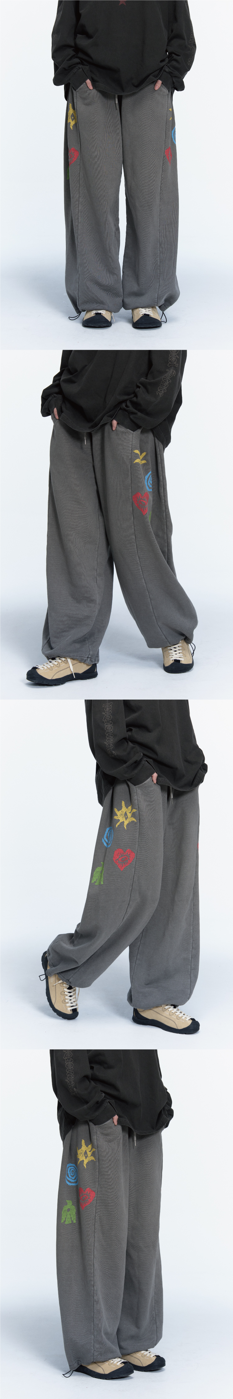 ETHNIC SYMBOL PIGMENT SWEATPANTS - 2 COLORS DARK GREY