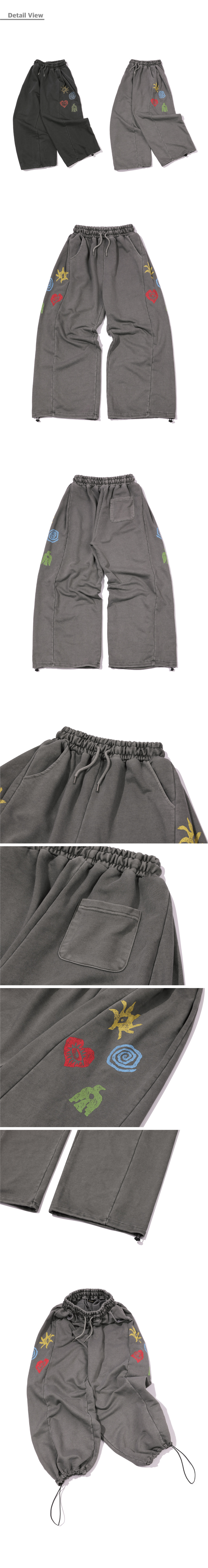 ETHNIC SYMBOL PIGMENT SWEATPANTS - 2 COLORS DARK GREY