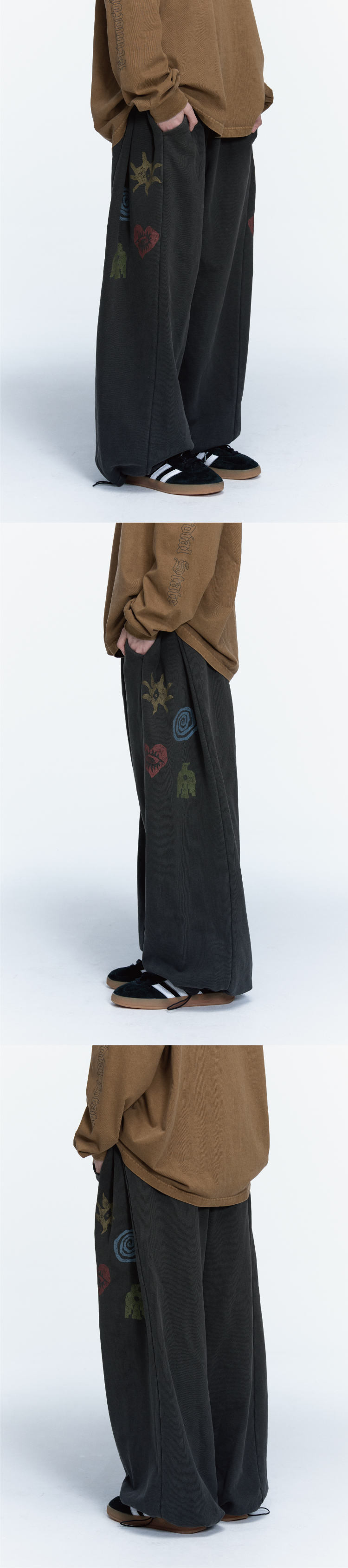 ETHNIC SYMBOL PIGMENT SWEATPANTS - 2 COLORS SMOKE BLACK