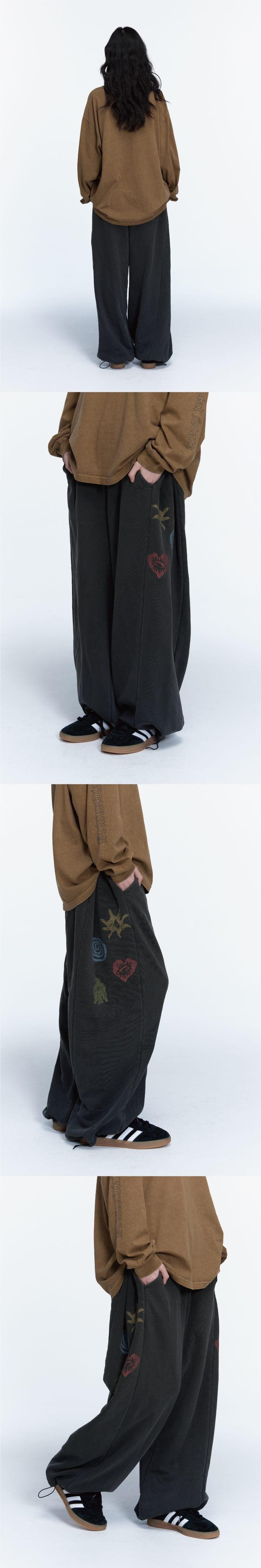 ETHNIC SYMBOL PIGMENT SWEATPANTS - 2 COLORS SMOKE BLACK