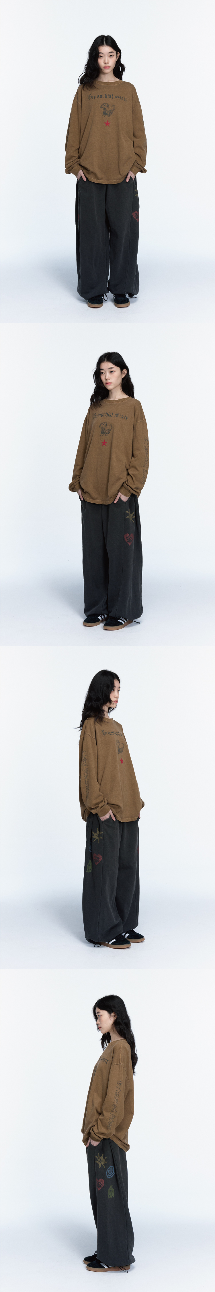 ETHNIC SYMBOL PIGMENT SWEATPANTS - 2 COLORS SMOKE BLACK
