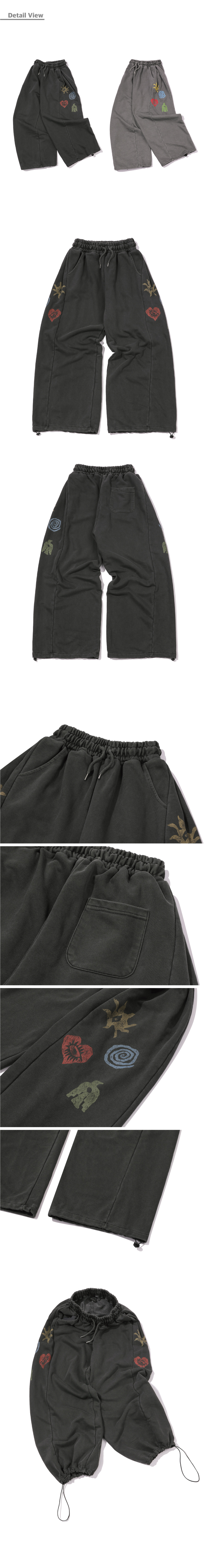 ETHNIC SYMBOL PIGMENT SWEATPANTS - 2 COLORS SMOKE BLACK