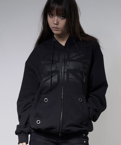 UNION JACK HOODED ZIP-UP (BLACK) F26ZA515