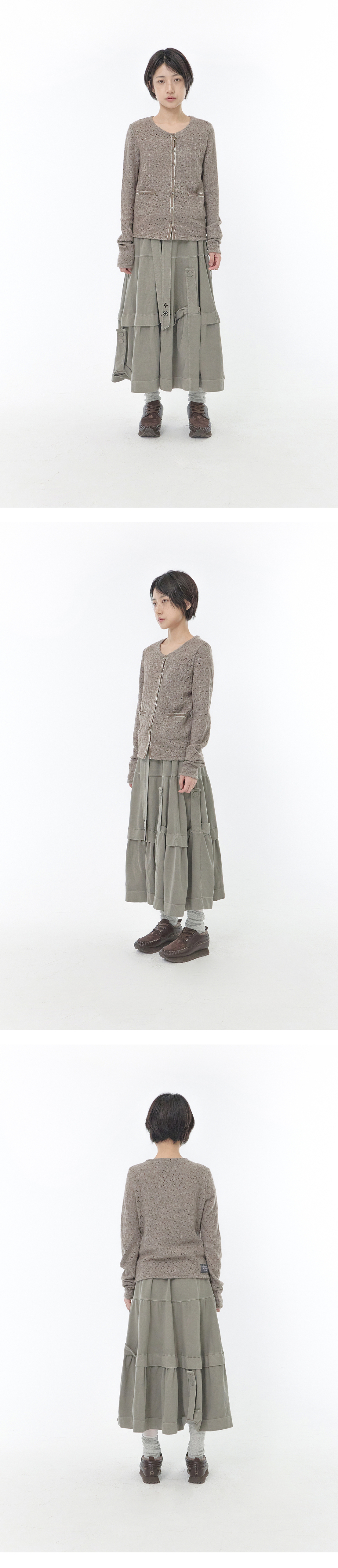 TRIM POINTELLE KNIT CARDIGAN - 2 COLORS BROWN