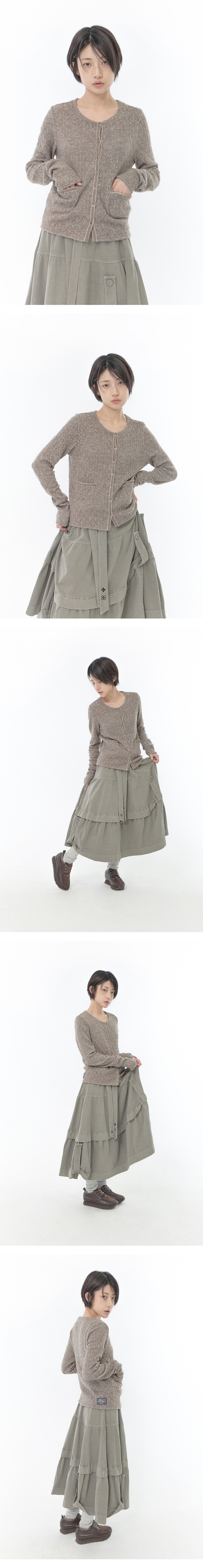 TRIM POINTELLE KNIT CARDIGAN - 2 COLORS BROWN