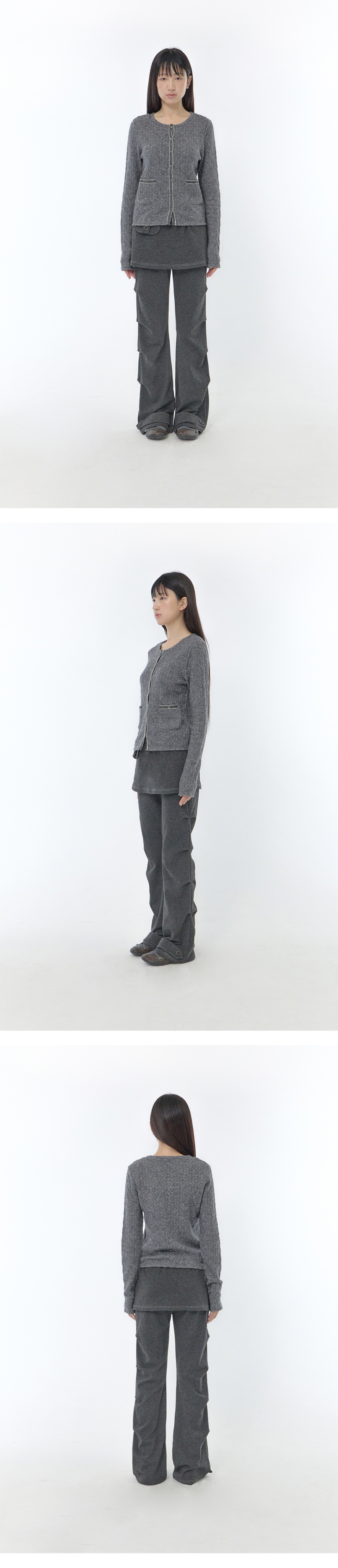 TRIM POINTELLE KNIT CARDIGAN - 2 COLORS CHARCOAL