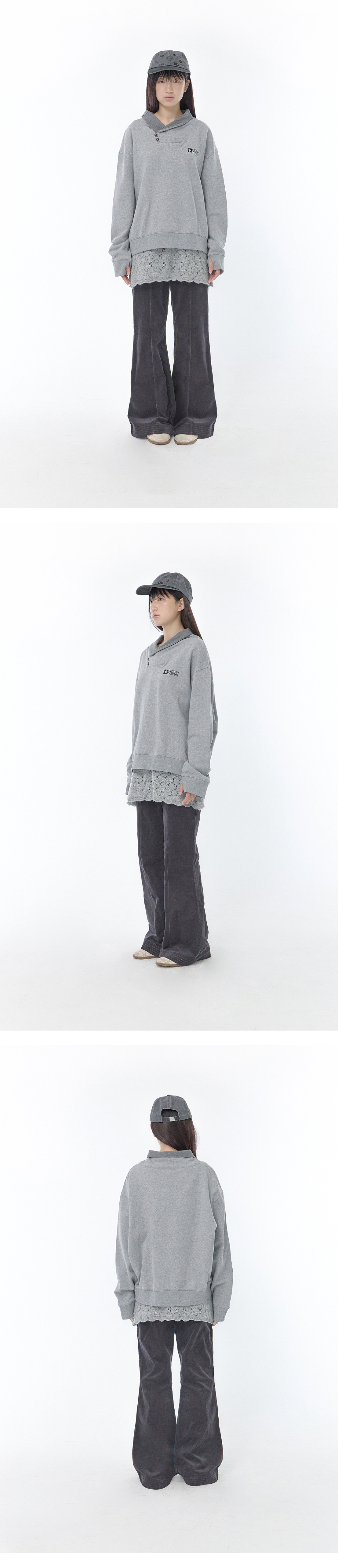 HIGH NECK BUTTON SHIRT - 2 COLORS GREY