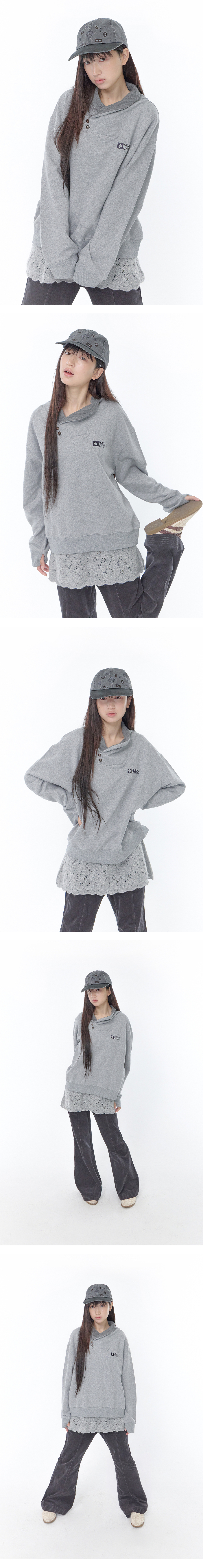 HIGH NECK BUTTON SHIRT - 2 COLORS GREY