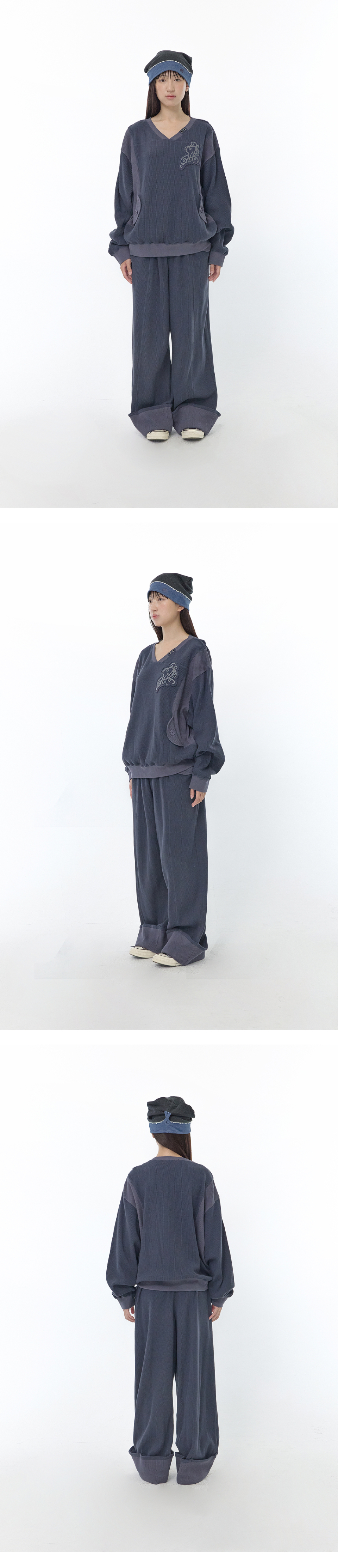 WAFFLE TWO TONE SWEATSHIRT - 2 COLORS NAVY