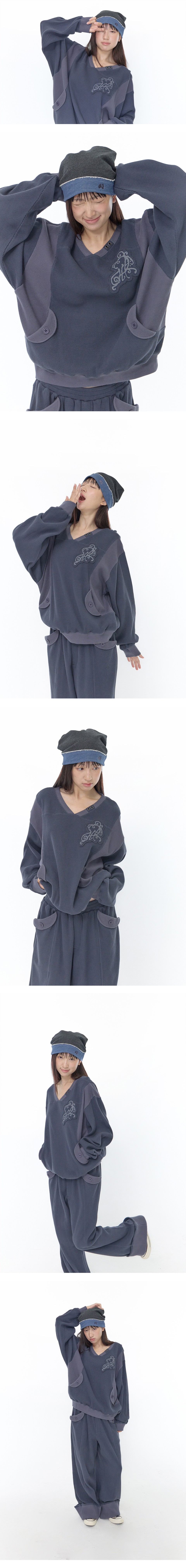 WAFFLE TWO TONE SWEATSHIRT - 2 COLORS NAVY