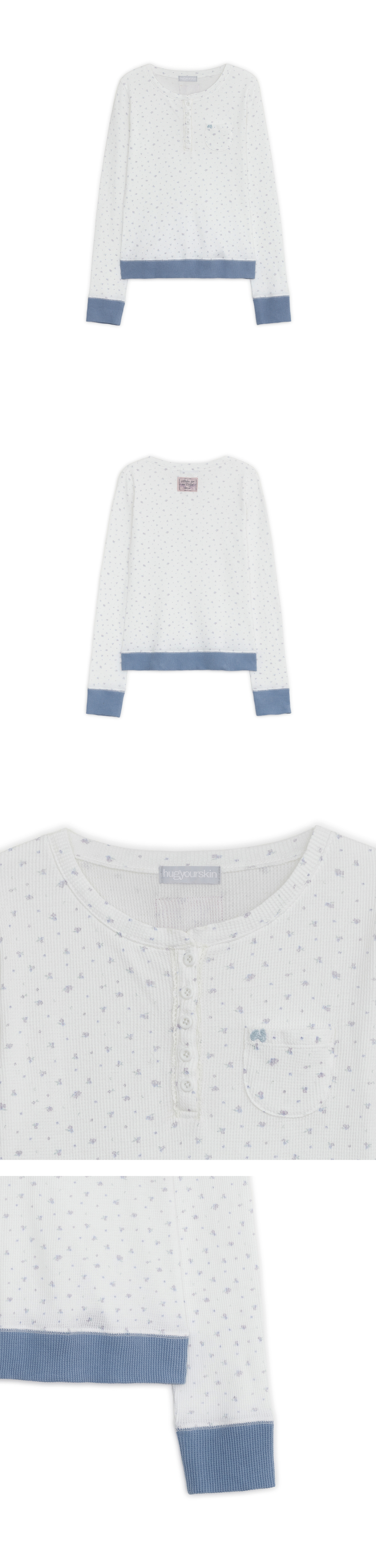 FLOWER HENLEY NECK LONG SLEEVE TEE - 2 COLORS WHITE