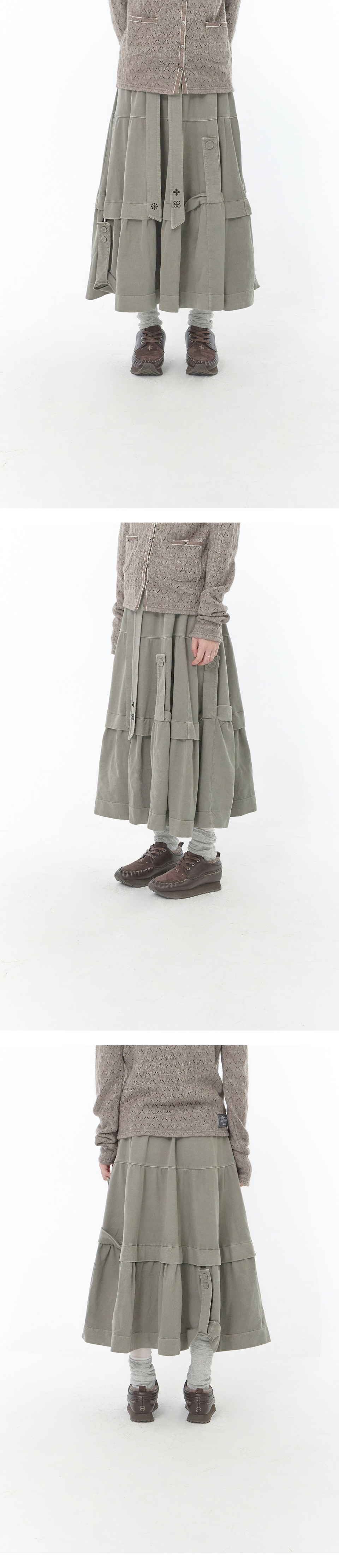 WASHED FLAP TIERED SKIRT - 2 COLORS GREY
