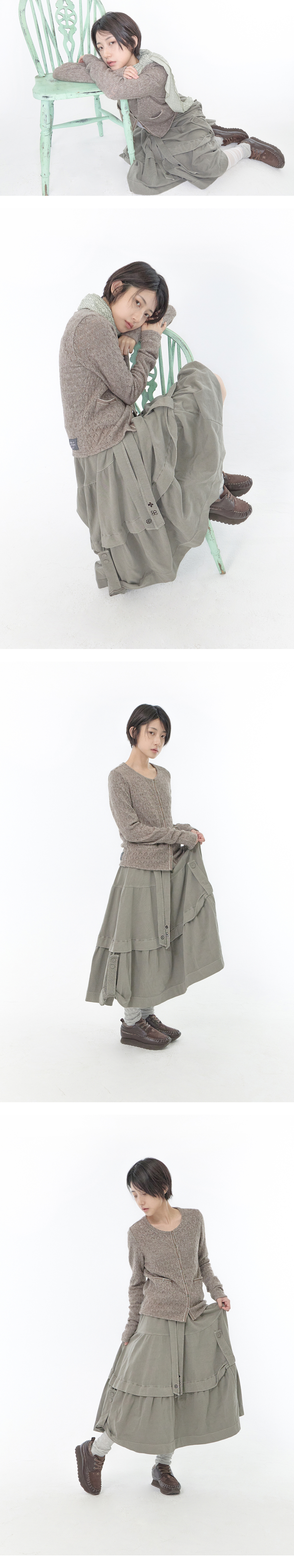 WASHED FLAP TIERED SKIRT - 2 COLORS GREY