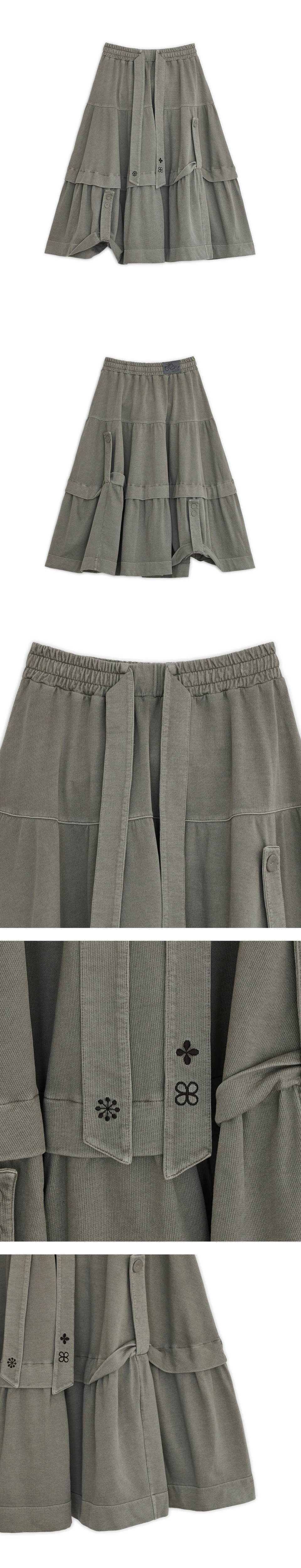 WASHED FLAP TIERED SKIRT - 2 COLORS GREY