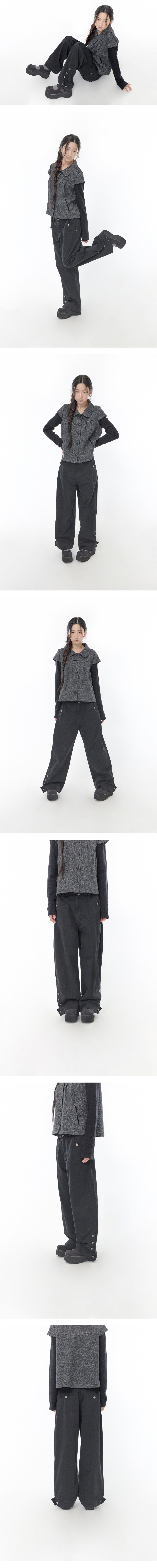 WASHED BUTTON PANTS - 2 COLORS BLACK