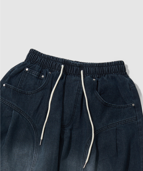 Curved Wide Banding Denim Pants thumbnail 3