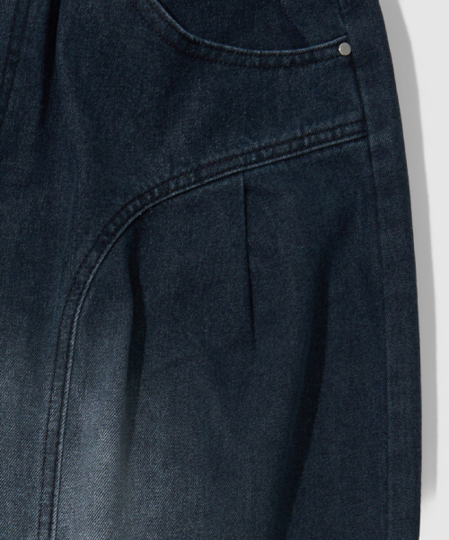 Curved Wide Banding Denim Pants thumbnail 4