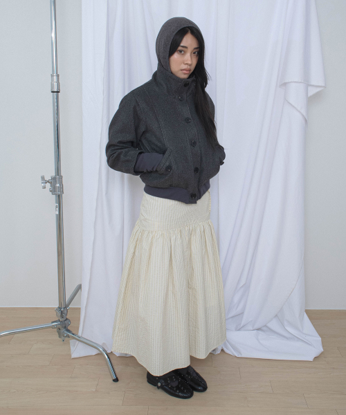 High Heels Neck Warmer Wool-Like Bomber Blouson Jacket in Charcoal thumbnail 4