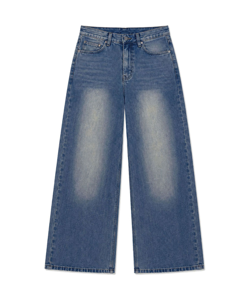 Koroseu Washed Diagonal Cut Wide Denim Pants 2 Color [ANBD_6028] thumbnail 2