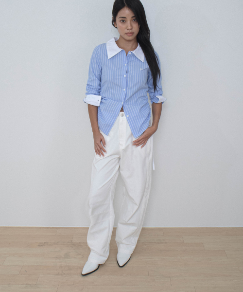 SAAI Color-Blocked Striped Slim Fit Shirts in Sky Blue view 4