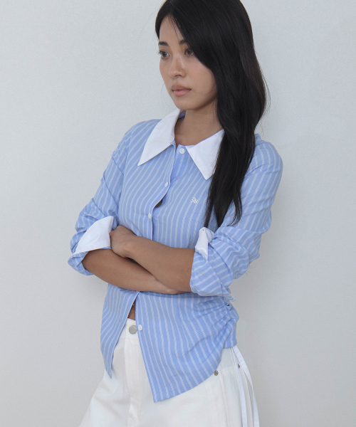 SAAI Color-Blocked Striped Slim Fit Shirts in Sky Blue view 5