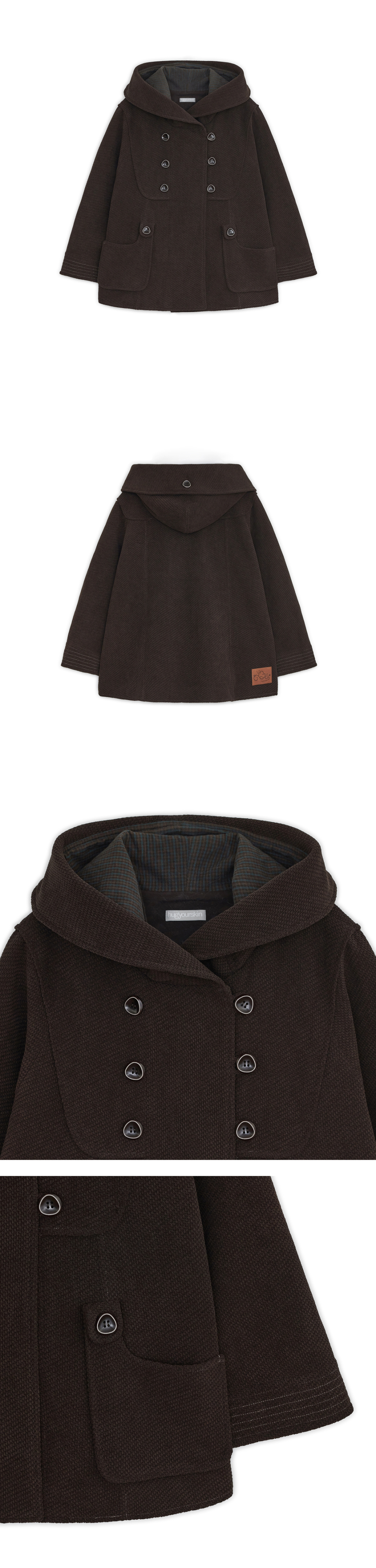 HOOD DOUBLE BUTTON CAPRI JACKET - 2 COLORS BROWN