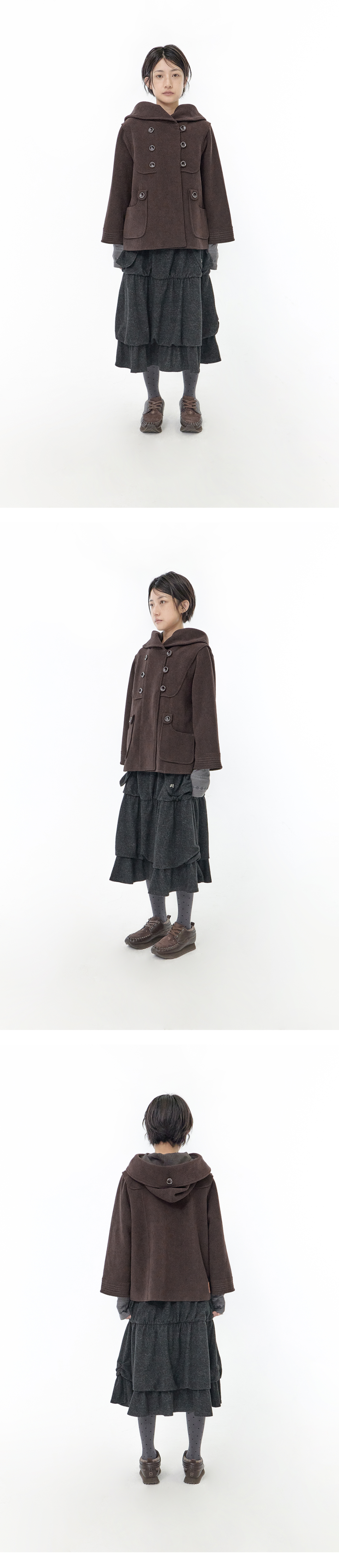 HOOD DOUBLE BUTTON CAPRI JACKET - 2 COLORS BROWN