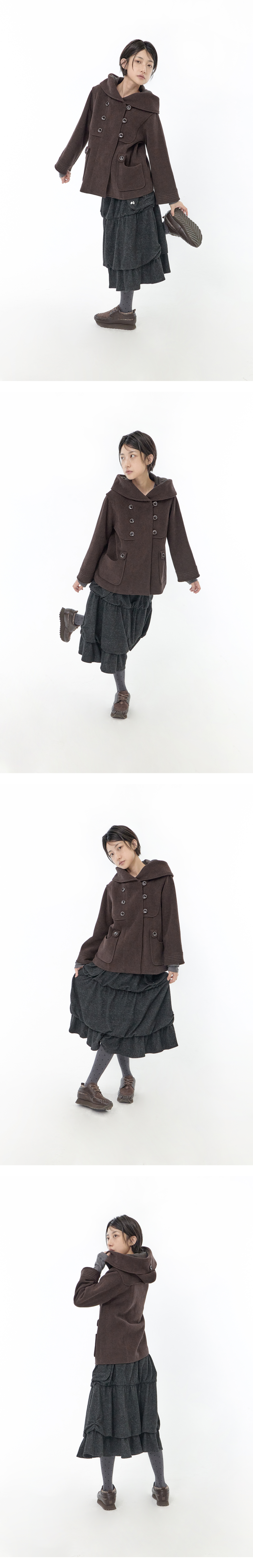 HOOD DOUBLE BUTTON CAPRI JACKET - 2 COLORS BROWN