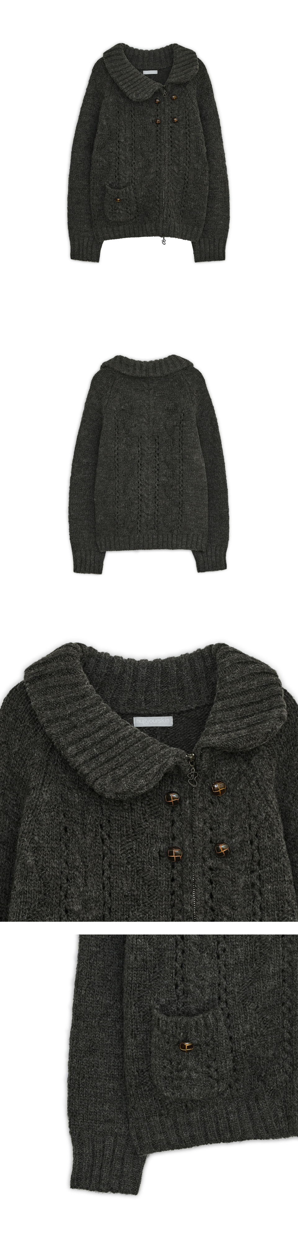 OBLIQUE COLLAR KNIT ZIP-UP - 2 COLORS CHARCOAL