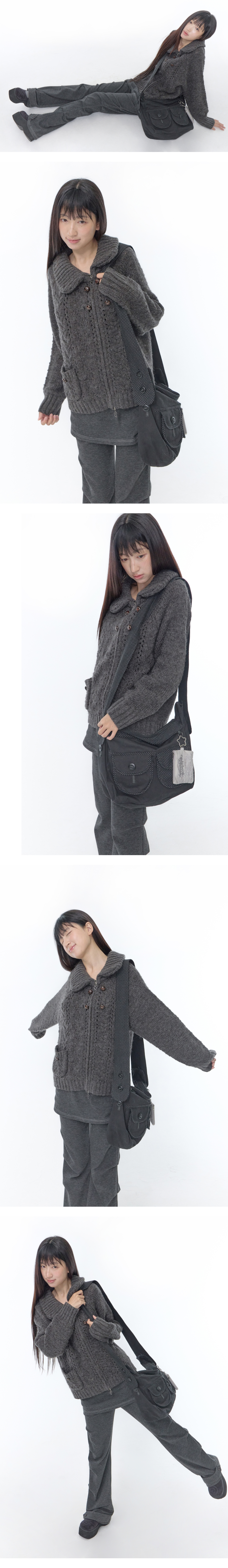 OBLIQUE COLLAR KNIT ZIP-UP - 2 COLORS CHARCOAL