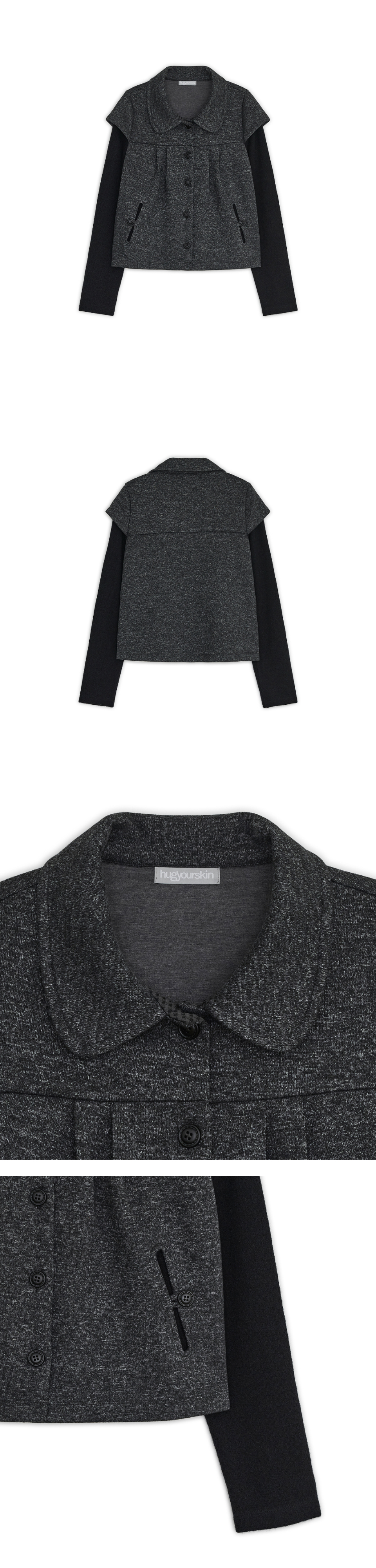 COLLAR SHIRRING KNIT JACKET - 2 COLORS CHARCOAL
