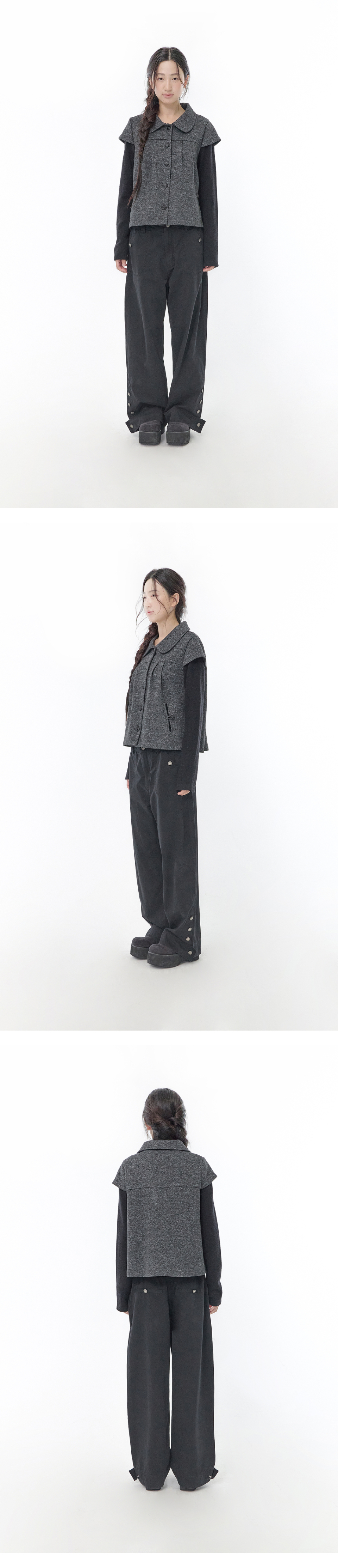 COLLAR SHIRRING KNIT JACKET - 2 COLORS CHARCOAL