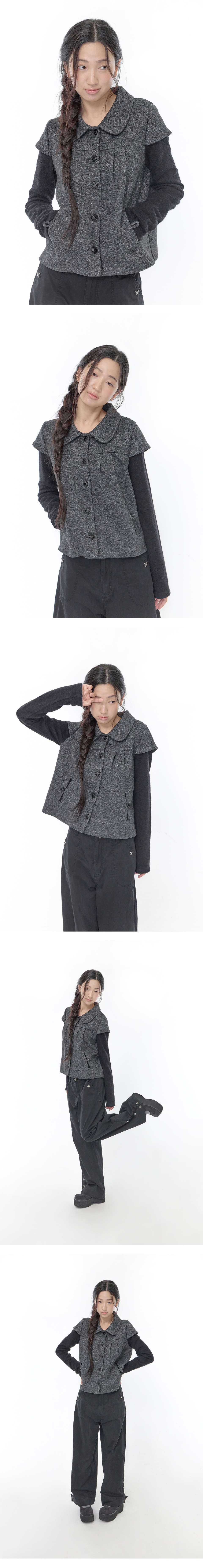 COLLAR SHIRRING KNIT JACKET - 2 COLORS CHARCOAL