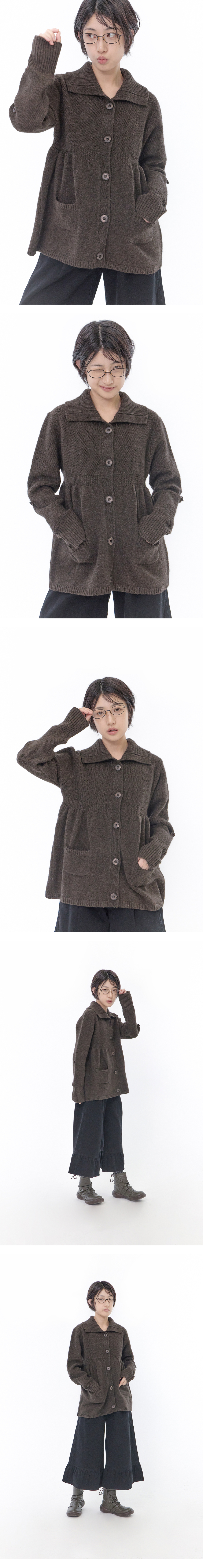 KNIT FLAP CARDIGAN - 2 COLORS BROWN
