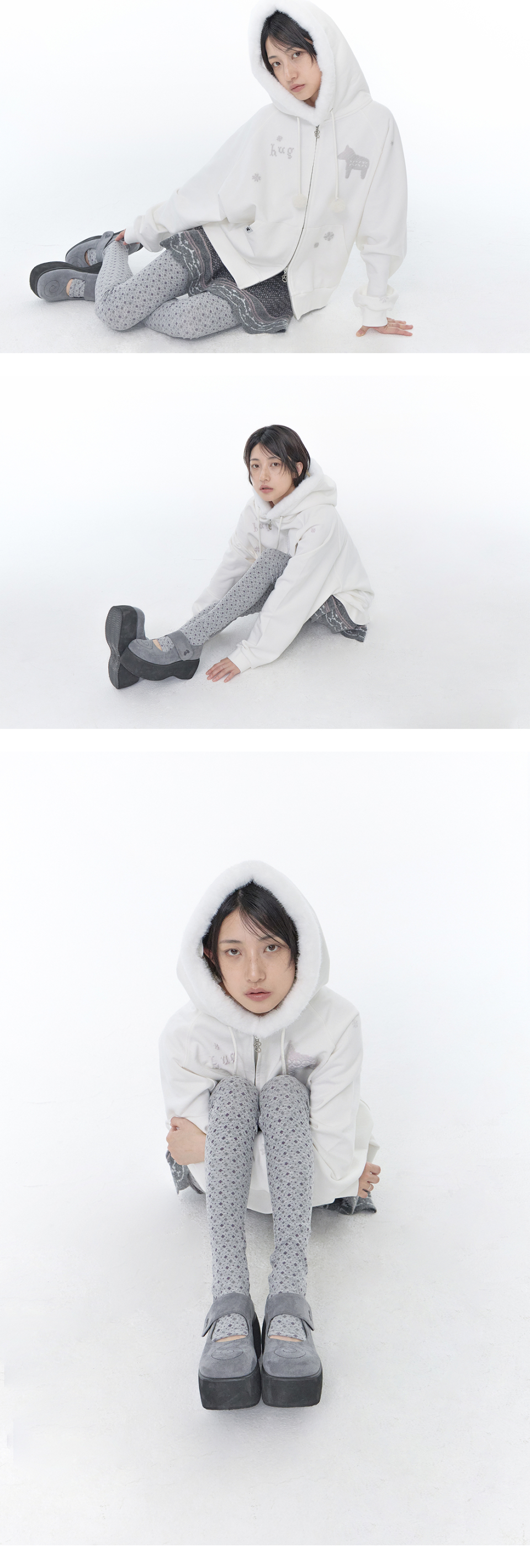 PIXEL FUR HOODED ZIP-UP - 2 COLORS WHITE