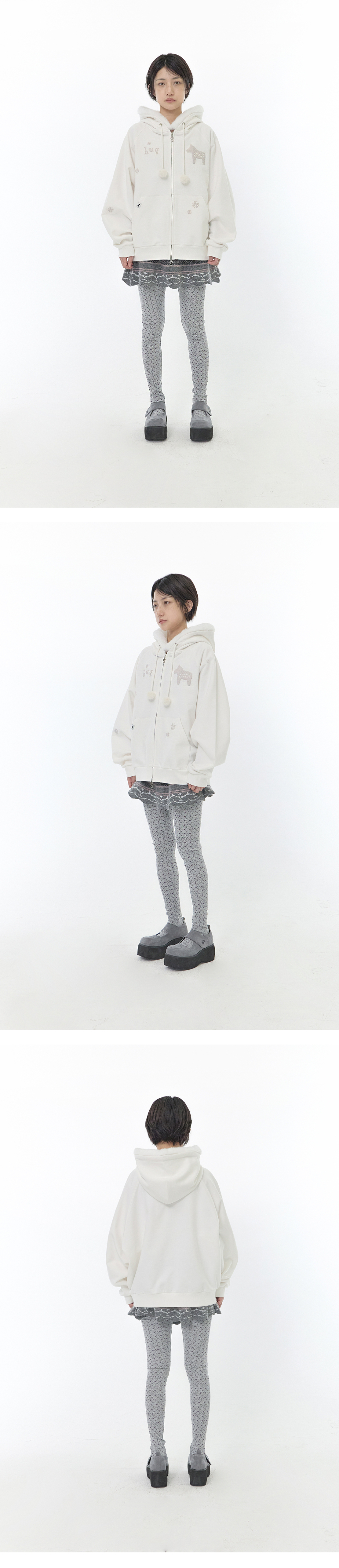 PIXEL FUR HOODED ZIP-UP - 2 COLORS WHITE
