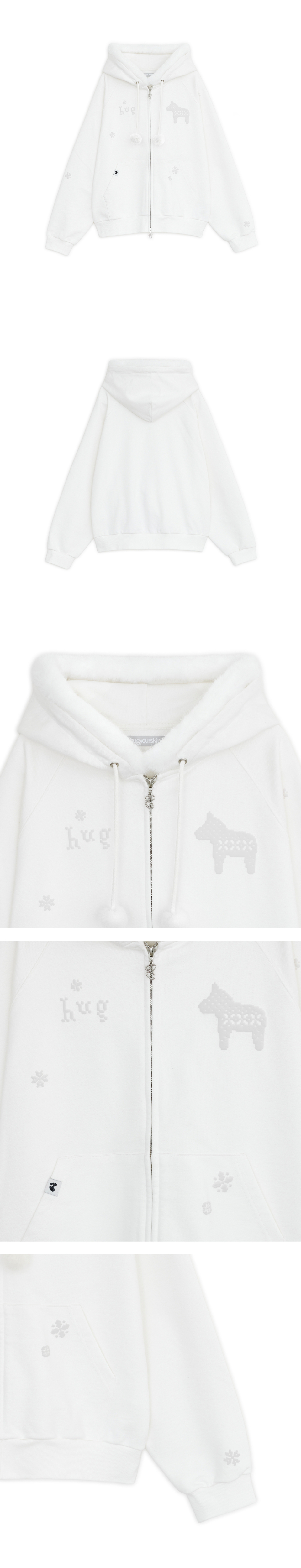 PIXEL FUR HOODED ZIP-UP - 2 COLORS WHITE