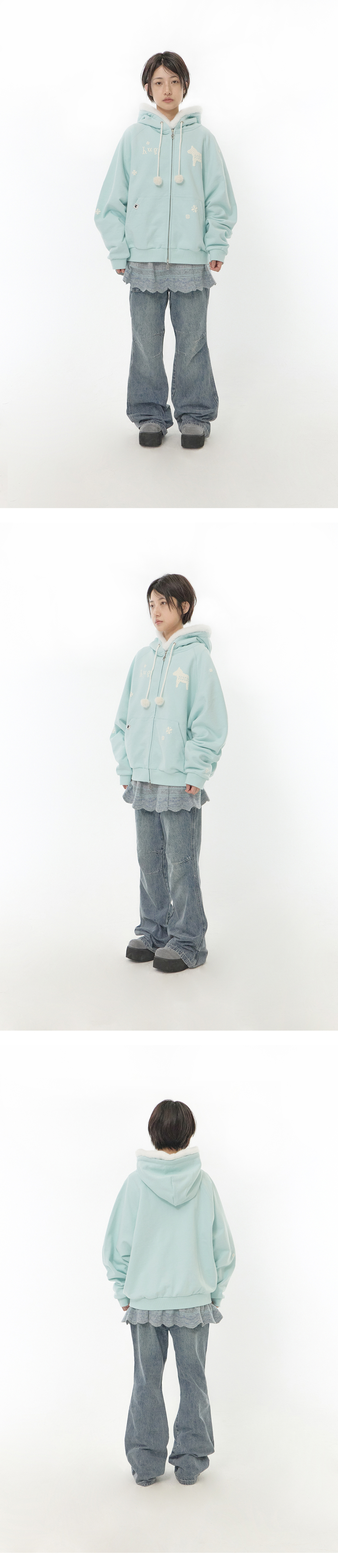 PIXEL FUR HOODED ZIP-UP - 2 COLORS MINT