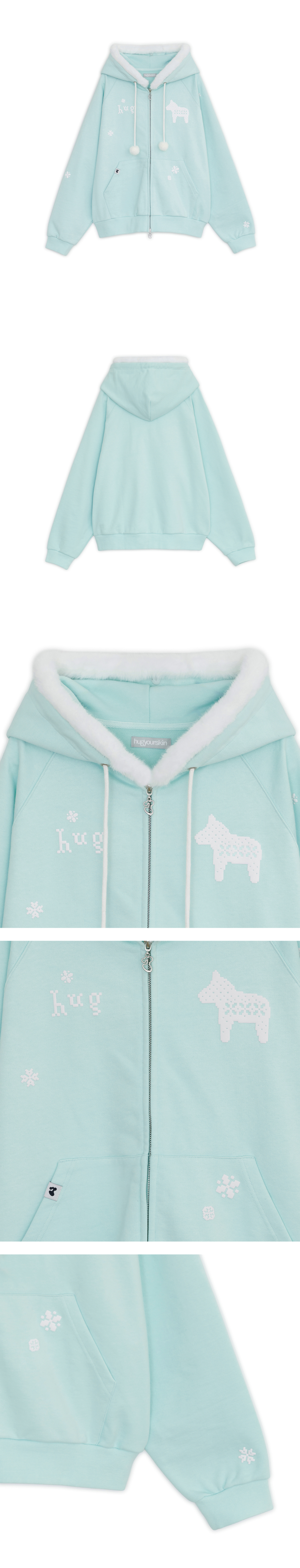 PIXEL FUR HOODED ZIP-UP - 2 COLORS MINT