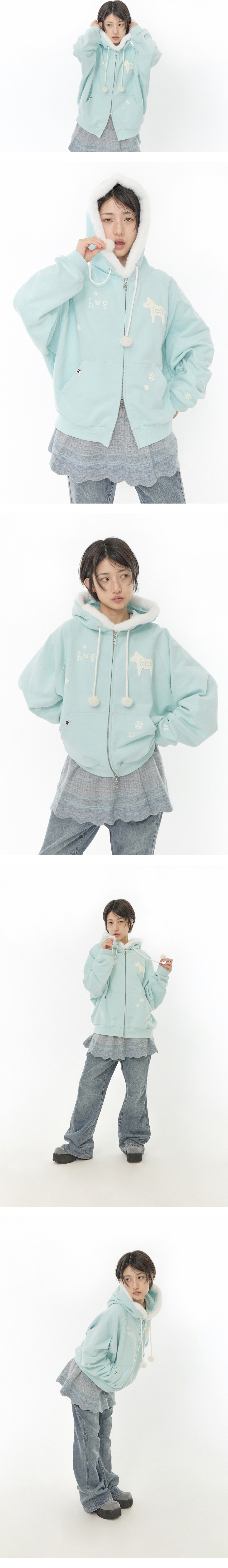 PIXEL FUR HOODED ZIP-UP - 2 COLORS MINT