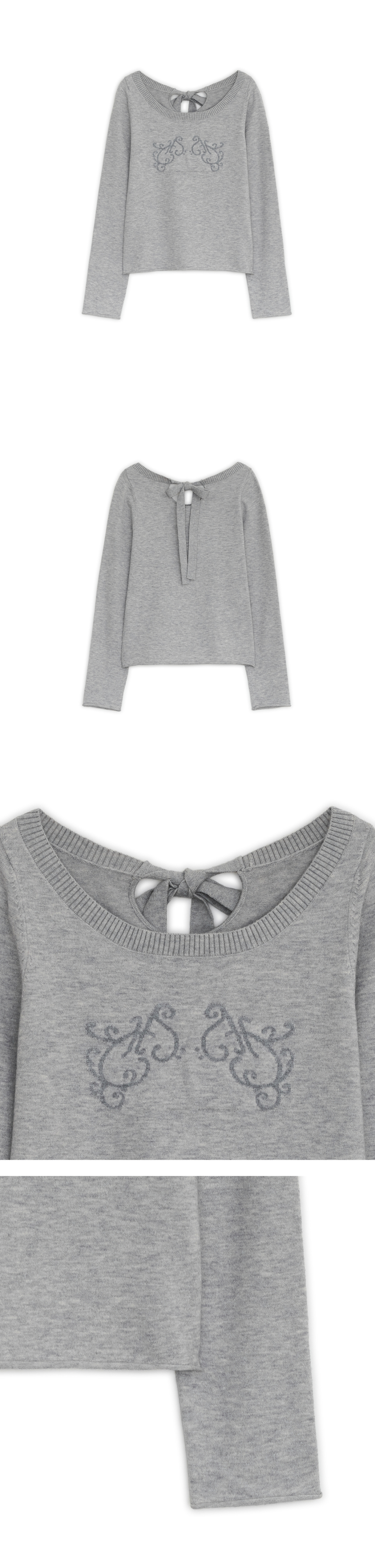 BAG RIBBON KNIT TOP - 2 COLORS MELANGE GREY