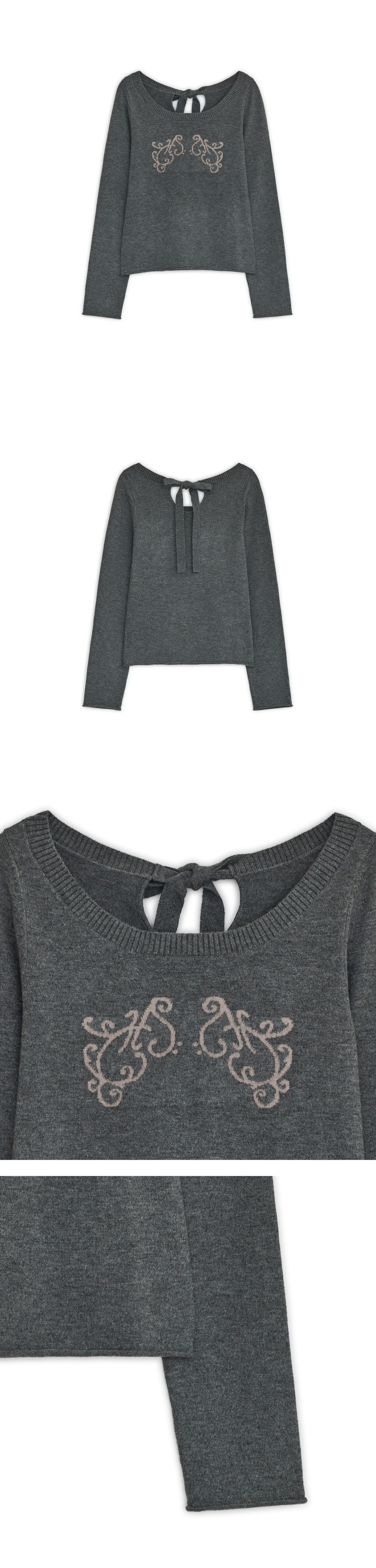 BAG RIBBON KNIT TOP - 2 COLORS DARK GREY