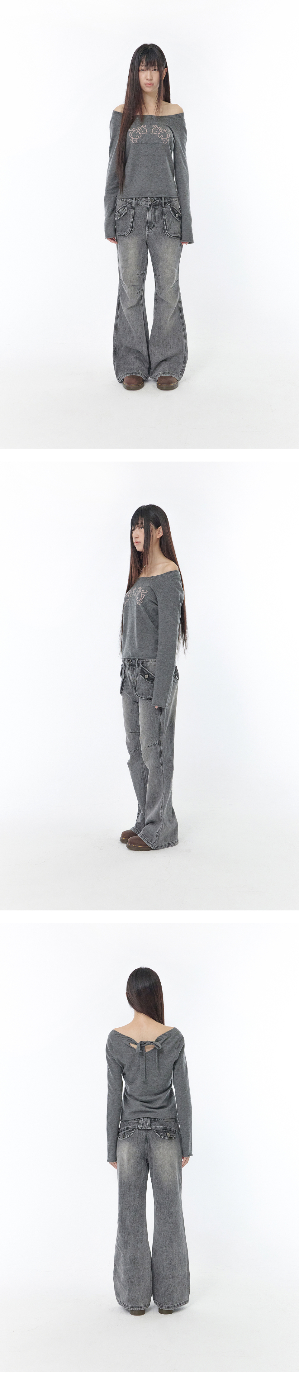 BAG RIBBON KNIT TOP - 2 COLORS DARK GREY