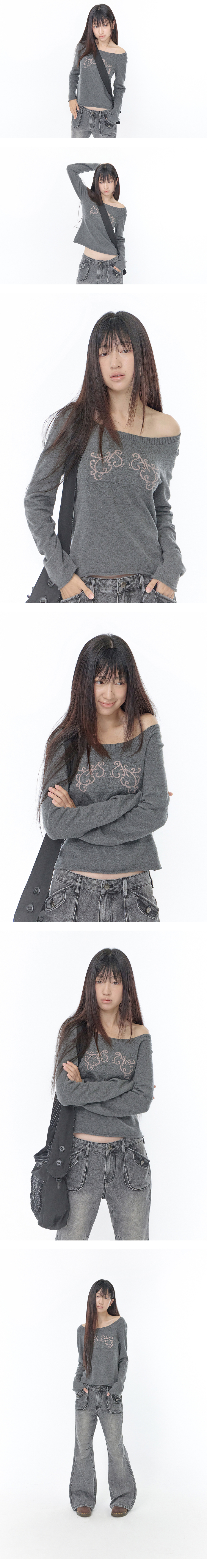BAG RIBBON KNIT TOP - 2 COLORS DARK GREY