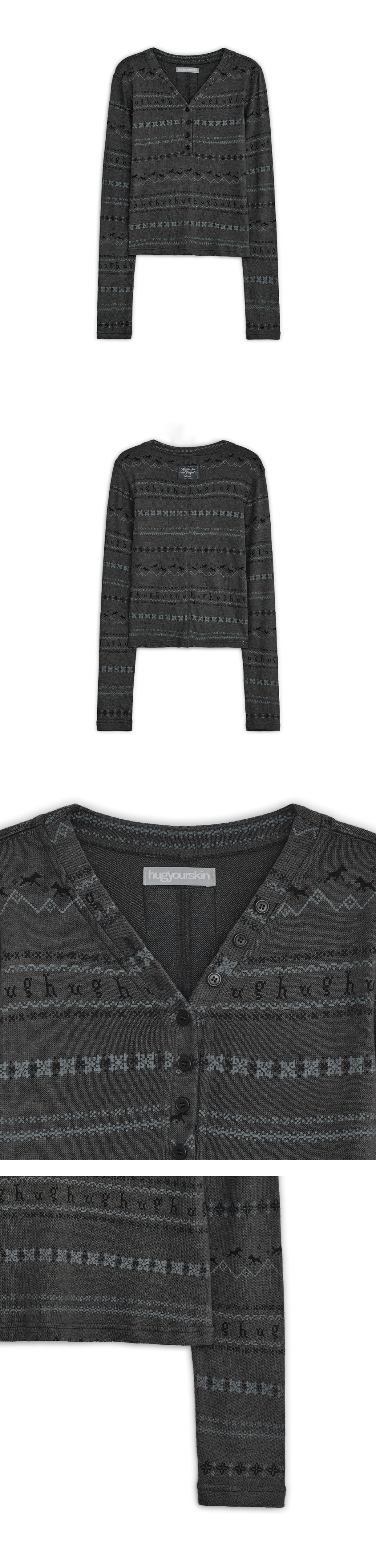 HENLEY NECK TOP - 2 COLORS CHARCOAL