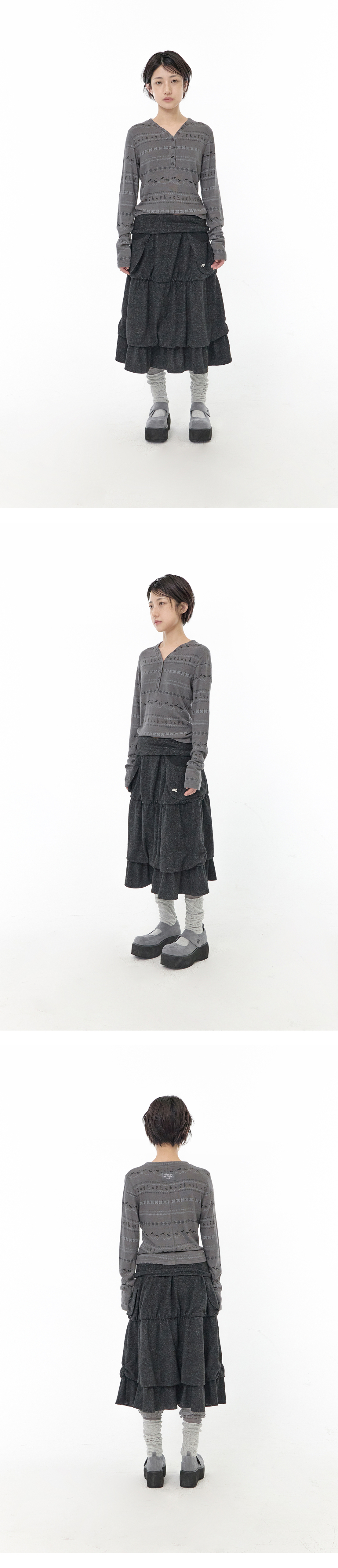 HENLEY NECK TOP - 2 COLORS CHARCOAL
