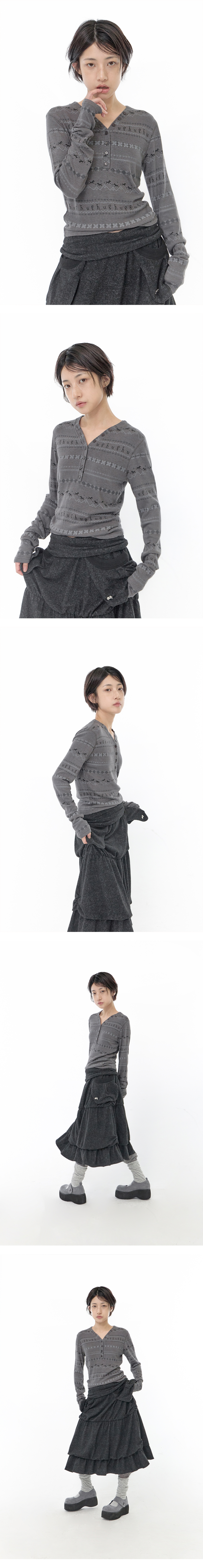 HENLEY NECK TOP - 2 COLORS CHARCOAL