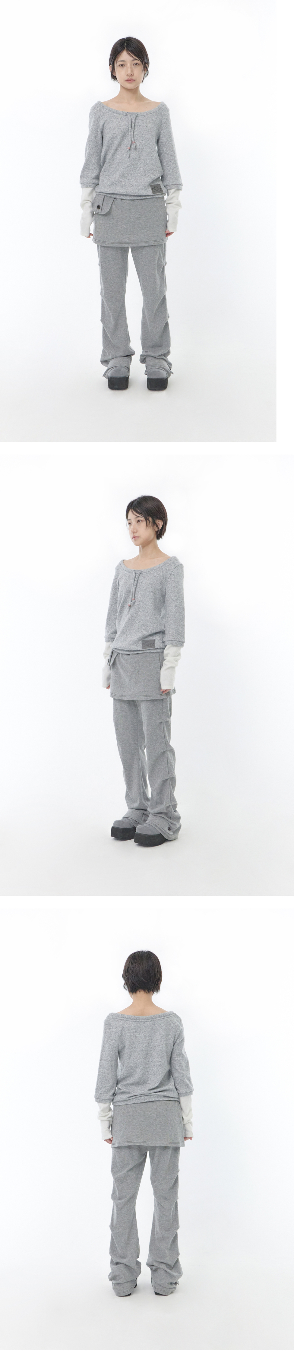 LAYERED STRING KNIT TOP - 2 COLORS MELANGE GREY