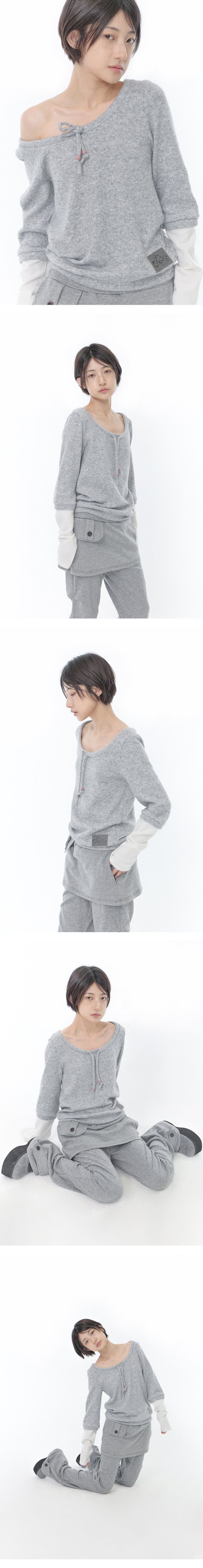 LAYERED STRING KNIT TOP - 2 COLORS MELANGE GREY